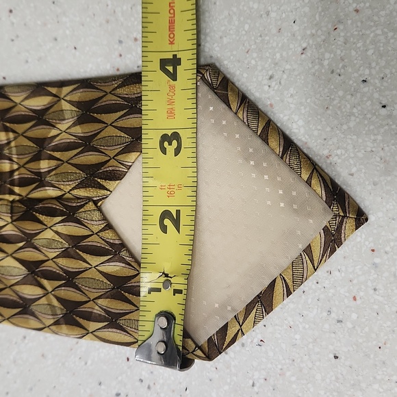 ARTHUR PAYNE mod geometric tie gold+brown silk abstract diamond print necktie - Picture 4 of 5